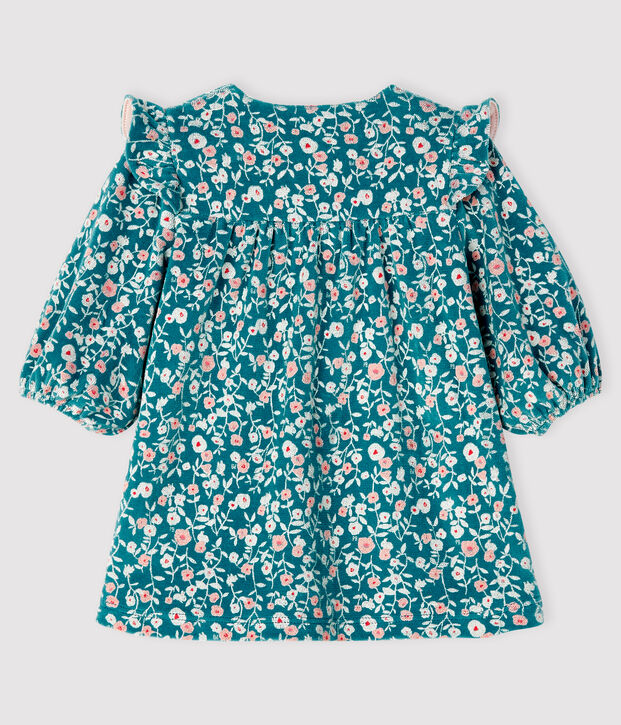 Vestido de terciopelo de manga larga con flores para beb&eacute; ni&ntilde;a verde/multicolor