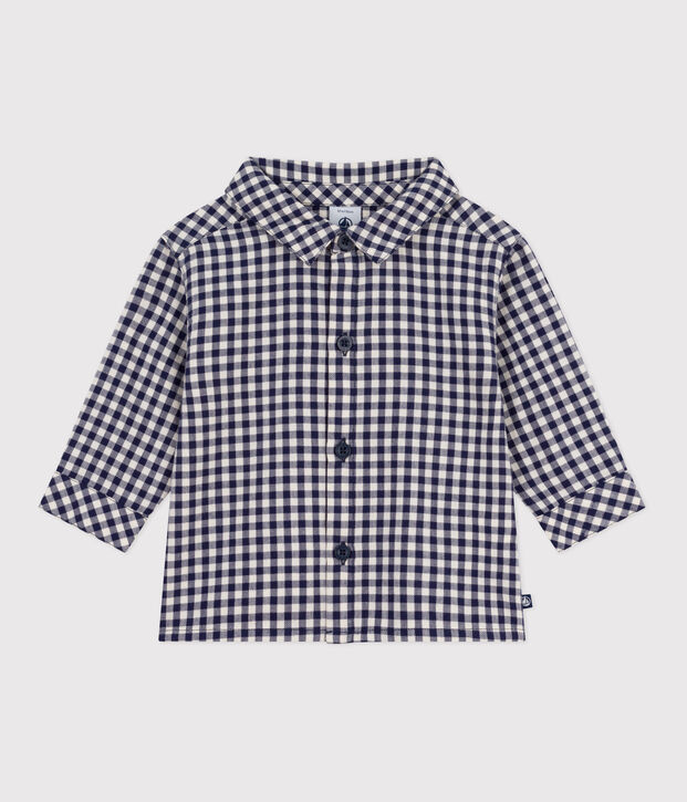 Camisa de franela a cuadros para beb&eacute; azul/crudo