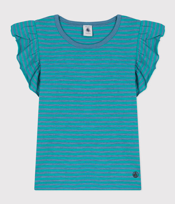Camiseta de algodón a rayas para niña verde LAVIS/azul VERDE