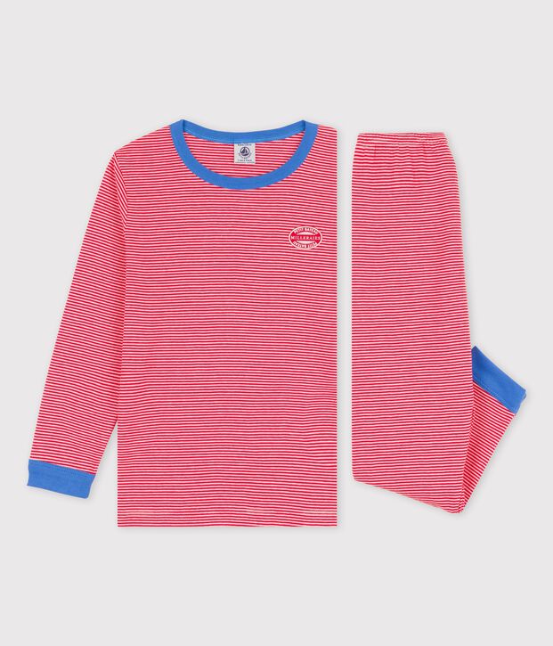 Pijama milrayas de algod&oacute;n org&aacute;nico infantil unisex rojo/blanco