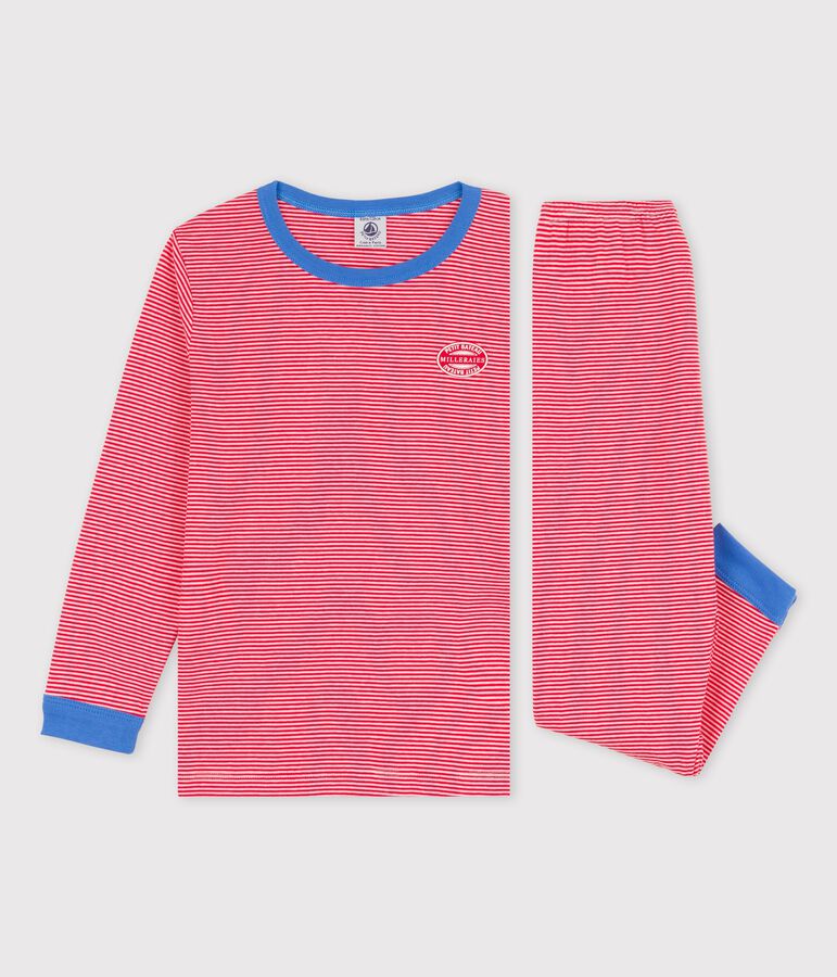 Pijama milrayas de algod&oacute;n org&aacute;nico infantil unisex rojo/blanco