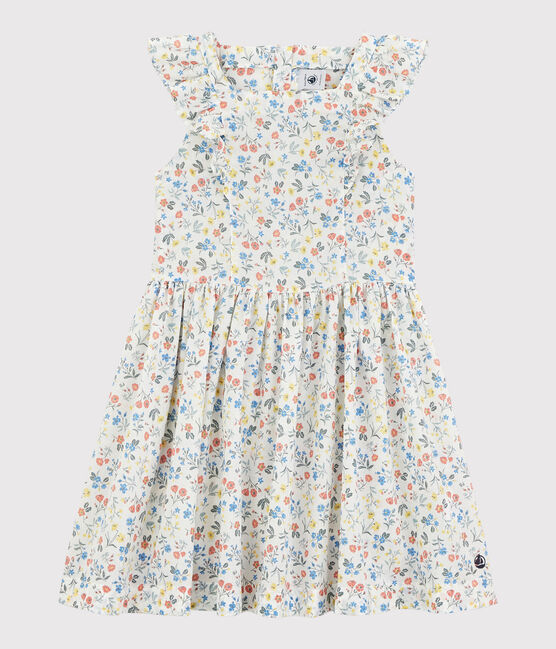 Vestido de manga corta de popelina de niña blanco MARSHMALLOW/blanco MULTICO