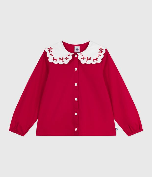 Blusa infantil estampada de manga larga de popelina de algod&oacute;n rojo