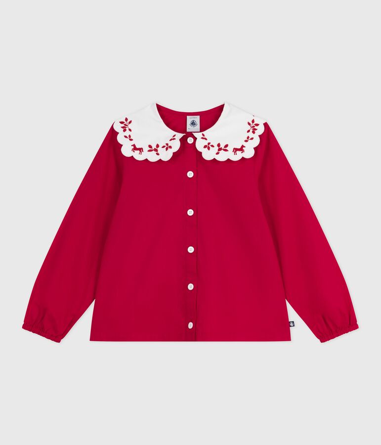 Blusa infantil estampada de manga larga de popelina de algod&oacute;n rojo