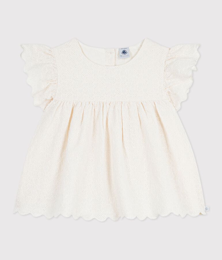 Blusa infantil de manga corta de algod&oacute;n con estampado de corazones blanco MARSHMALLOW