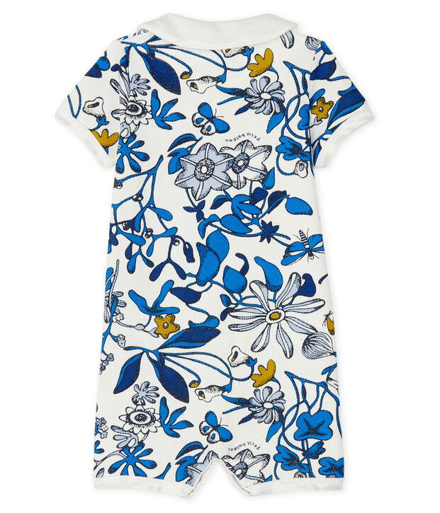 Mono corto estampado para beb&eacute; ni&ntilde;a blanco/azul