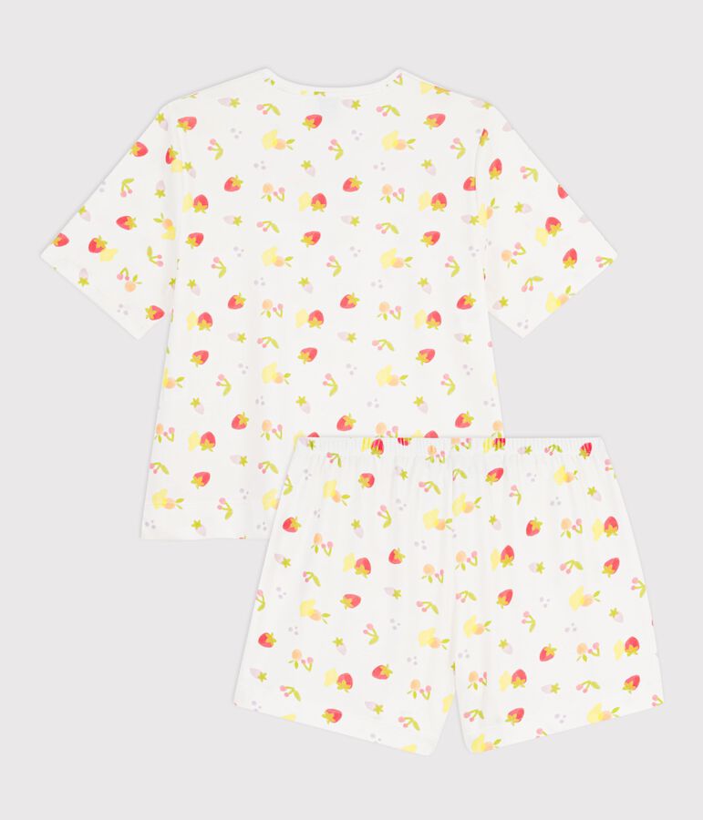 Pijama de manga corta para mujer en algod&oacute;n con estampado de frutas blanco/multicolor
