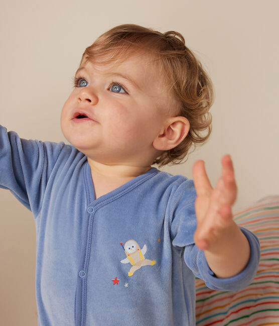 Pijama de terciopelo para bebé azul BEACH
