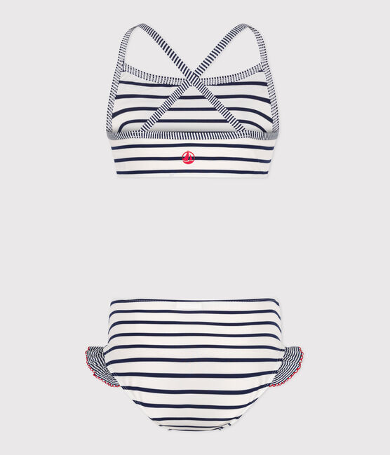 Bikini infantil a rayas blanco MARSHMALLOW/azul MEDIEVAL