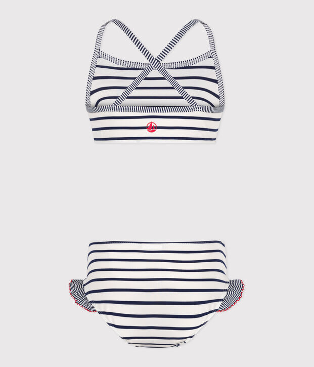 Bikini infantil a rayas blanco/azul