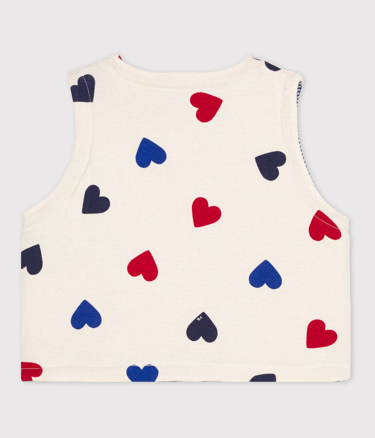 Chaleco reversible de algod&oacute;n con coraz&oacute;n de beb&eacute; crudo/multicolor