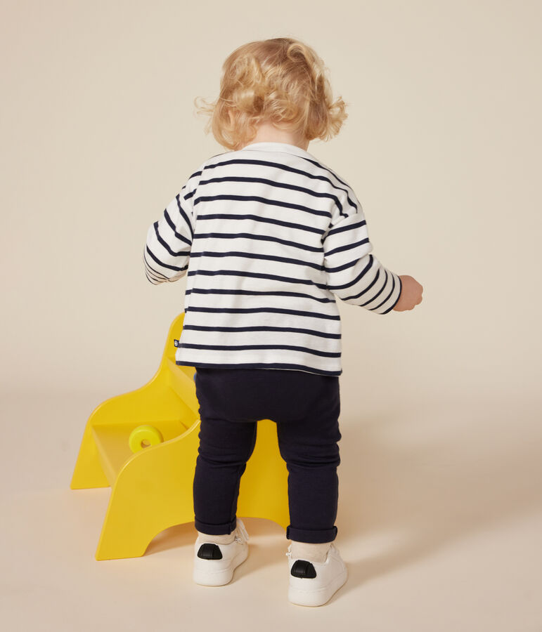 Camiseta de algod&oacute;n de manga larga para beb&eacute; blanco MARSHMALLOW/azul SMOKING