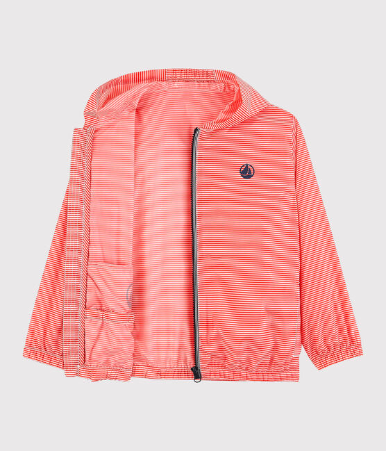 Cortavientos de poliéster reciclado de niña/niño rosa GROSEILLER/blanco MARSHMALLOW