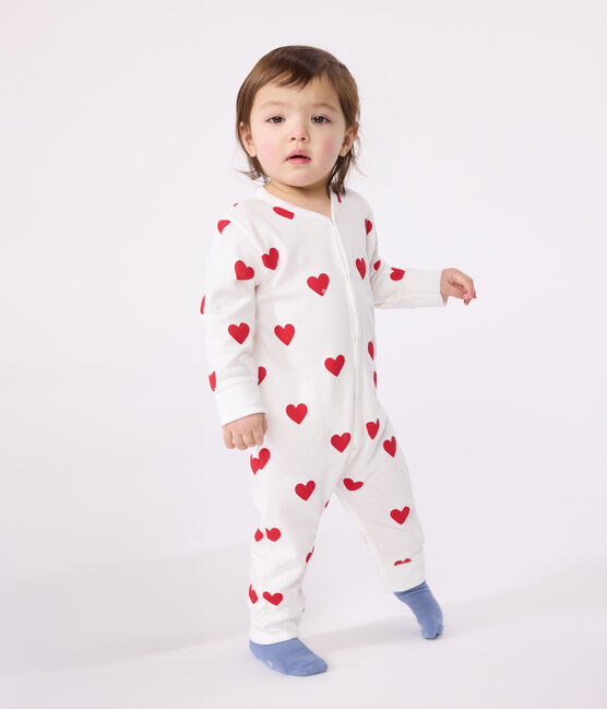 Pelele sin pies de algodón con corazón de bebé blanco MARSHMALLOW/rojo TERKUIT