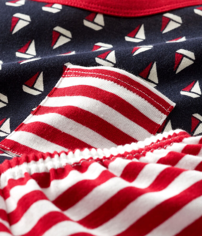 Pijama corto de punto de algod&oacute;n para ni&ntilde;o azul SMOKING/blanco MULTICO