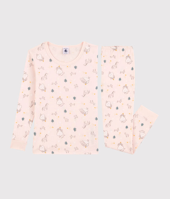 Pijama snugfit con estampado de princesas de niña de algodón rosa FLEUR/blanco MULTICO