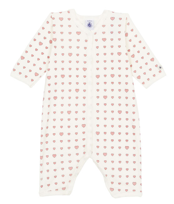 Pijama de bebé sin pies en punto suave para niña blanco MARSHMALLOW/blanco MULTICO