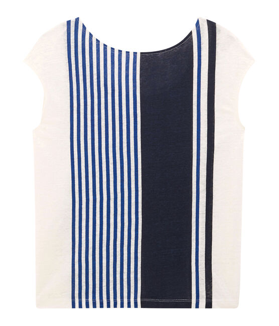 Camiseta manga corta de lino para mujer blanco MARSHMALLOW/blanco MULTICO