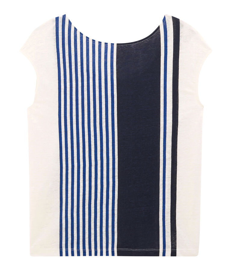 Camiseta manga corta de lino para mujer blanco/multicolor