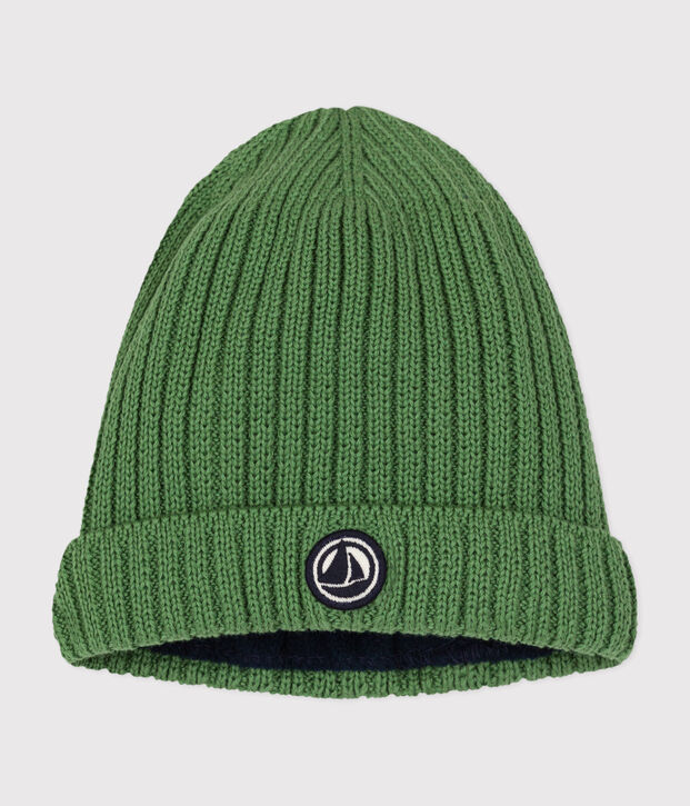Gorro de punto tricotado con forro polar para beb&eacute; verde