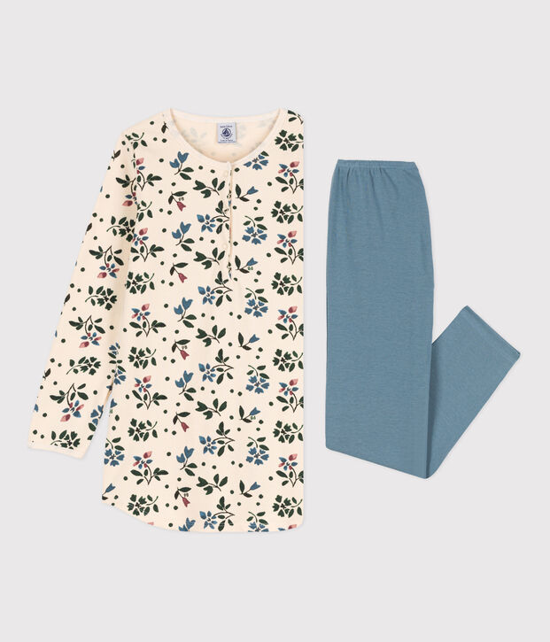 Camis&oacute;n y leggings de felpa y algod&oacute;n con flor para ni&ntilde;a crudo/multicolor