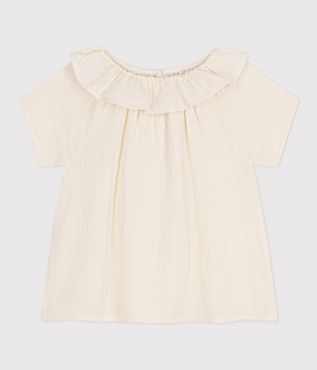 Blusa de gasa de algod&oacute;n para ni&ntilde;a blanco