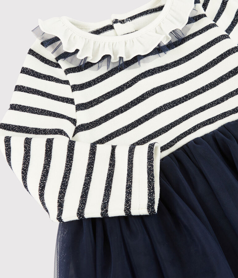 Vestido de manga larga para beb&eacute; ni&ntilde;a blanco MARSHMALLOW/ SMOKING ARGENT BRILLANT