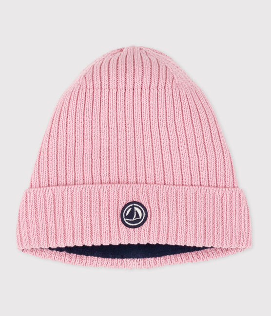 Gorro infantil de punto tricotado con forro polar rosa CHARME