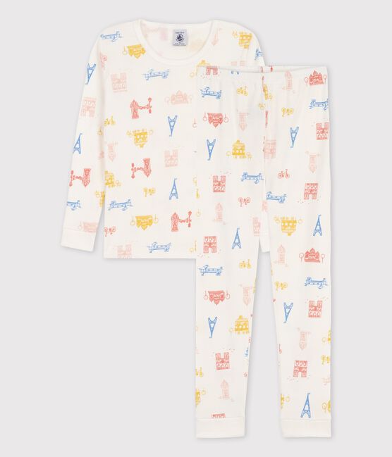 Pijama snugfit de París de algodón orgánico infantil unisex blanco MARSHMALLOW/blanco MULTICO