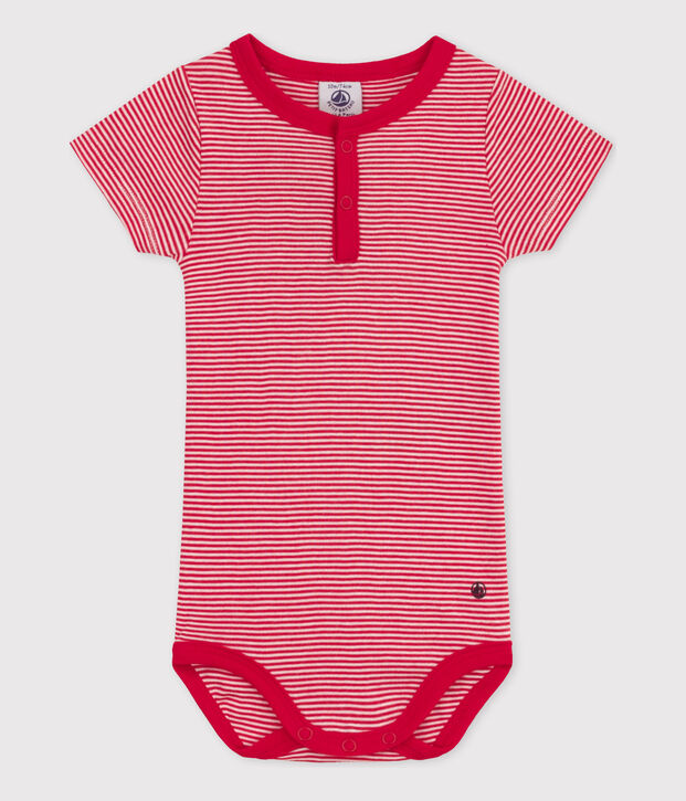 Body de manga corta de algod&oacute;n milrayas para beb&eacute; rojo/blanco