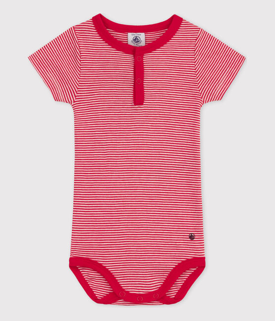 Body de manga corta de algodón milrayas para bebé rojo CORRIDA/blanco MARSHMALLOW
