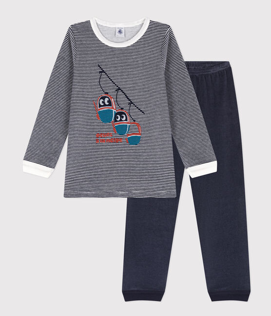 Pijama de terciopelo para niño/niña azul SMOKING/blanco MARSHMALLOW