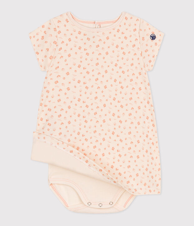 Vestido de algod&oacute;n de manga corta con body integrado para beb&eacute; naranja/naranja