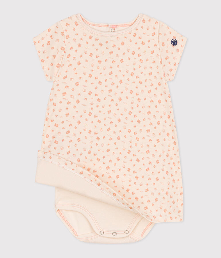 Vestido de algod&oacute;n de manga corta con body integrado para beb&eacute; crudo/naranja