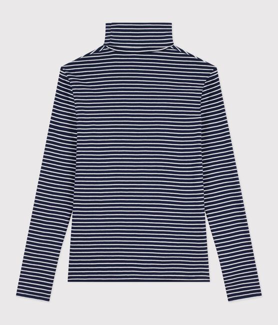 Camiseta de cuello alto Icónica de algodón para mujer azul SMOKING/blanco MARSHMALLOW