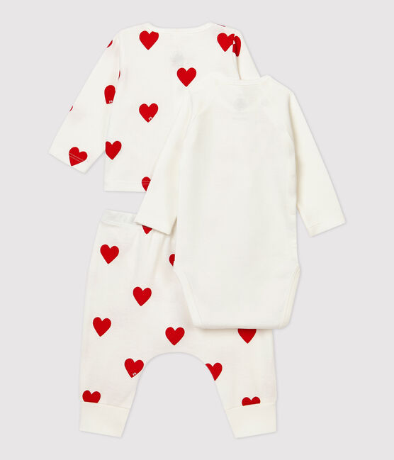 Conjunto de 3 prendas con corazones rojos de bebé de algodón orgánico blanco MARSHMALLOW/rojo TERKUIT
