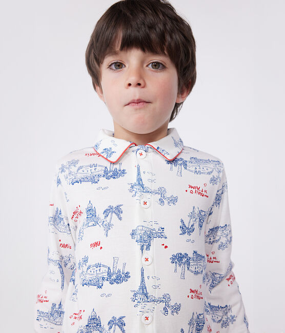 Pijama infantil abotonado de algodón con estampado de París blanco MARSHMALLOW/blanco MULTICO