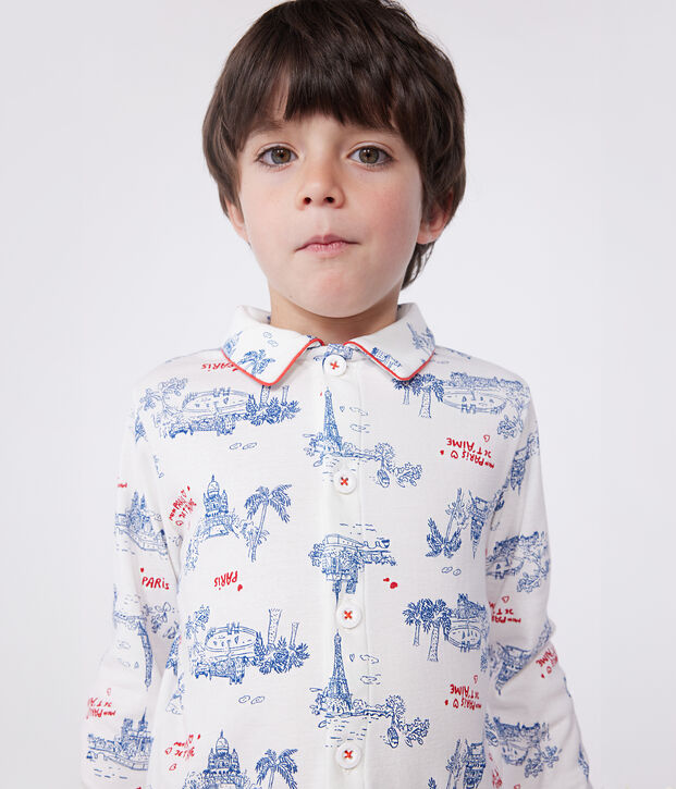 Pijama infantil abotonado de algod&oacute;n con estampado de Par&iacute;s blanco/multicolor