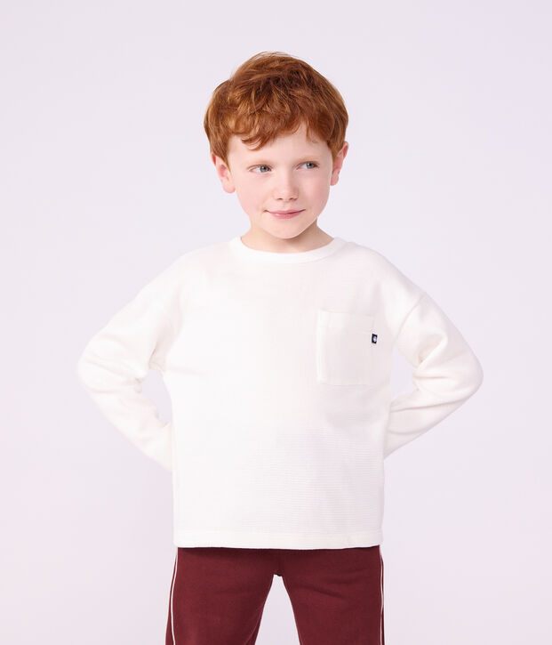 Camiseta infantil lisa de algod&oacute;n de manga larga blanco