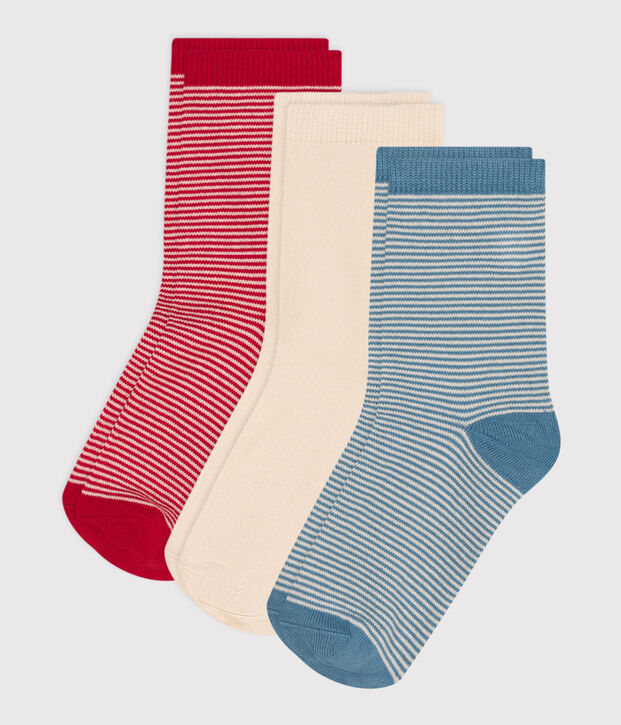 3 pares de calcetines infantiles de algod&oacute;n a rayas multicolor