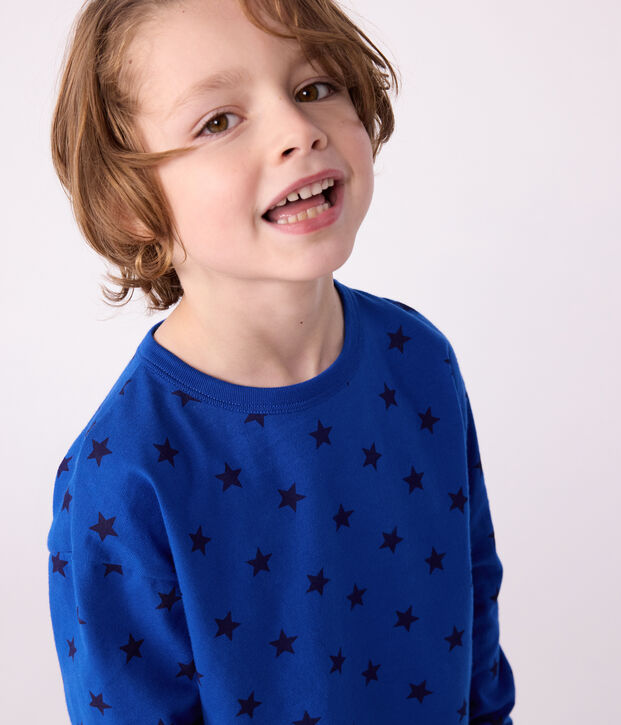 Camiseta infantil de algod&oacute;n de manga larga con estampado azul/azul