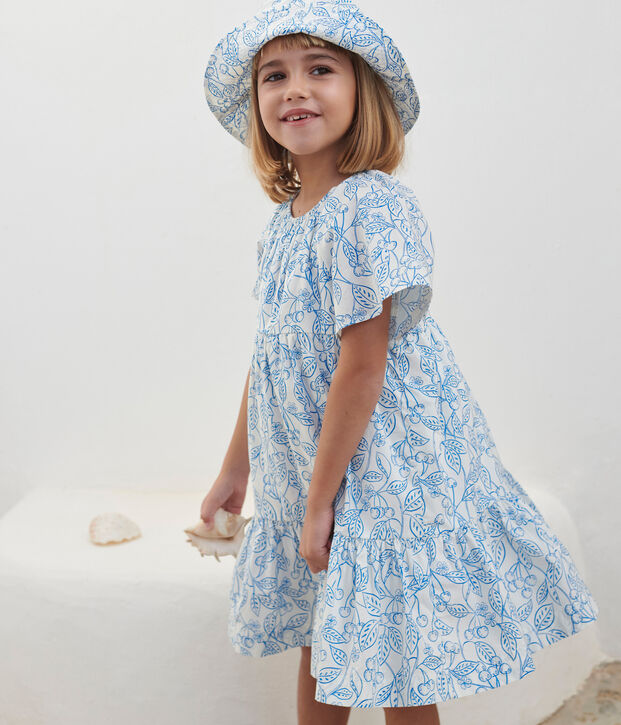 Vestido infantil de algod&oacute;n estampado de manga corta azul/azul