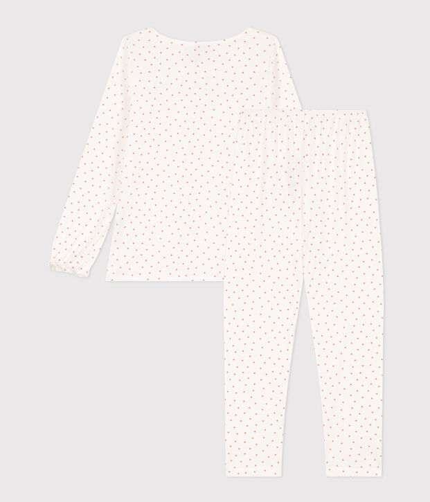 Pijama de algod&oacute;n coraz&oacute;n para ni&ntilde;a blanco/rosa