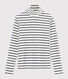Camiseta de cuello alto emblemática de algodón de rayas de mujer