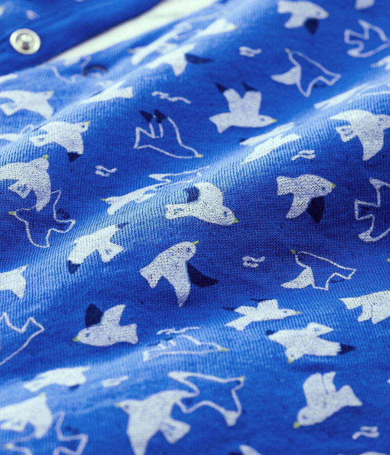 Mono largo de pajaritos de tejido tubular acolchado de algod&oacute;n ecol&oacute;gico de beb&eacute; azul/multicolor