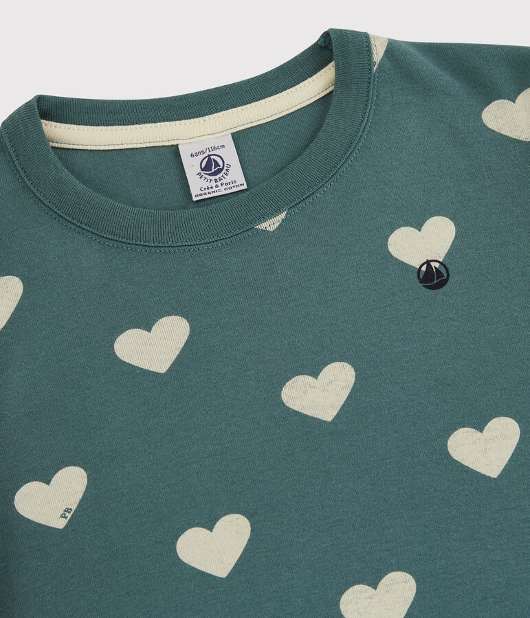 Camiseta de manga corta de algod&oacute;n de ni&ntilde;o verde/crudo