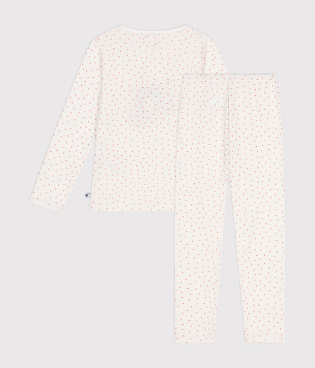 Pijama infantil de algod&oacute;n con estampado de corazoncitos blanco/rosa