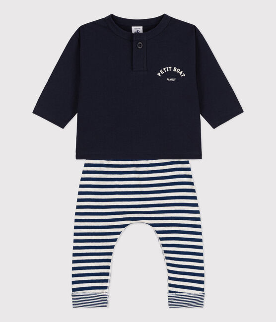 Conjunto de regalo para bebé: camiseta y pantalón azul SMOKING/blanco MARSHMALLOW