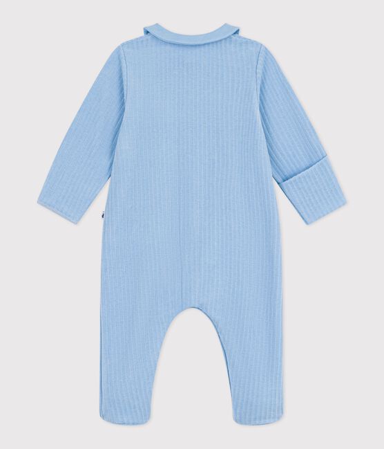 Pijama de terciopelo con cuello liso para bebé azul FLO