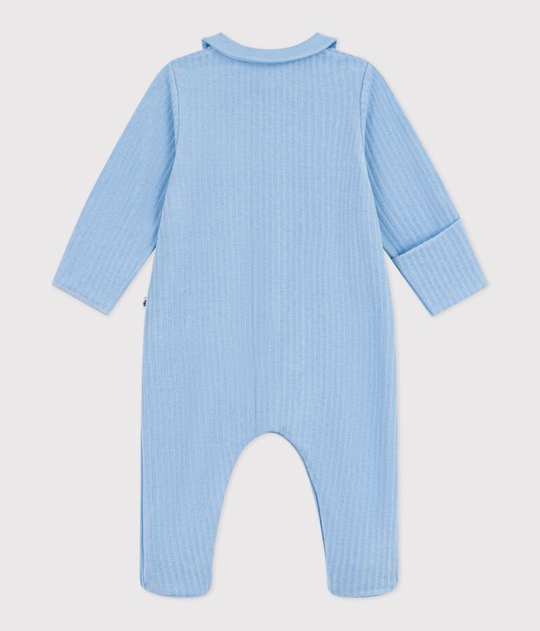 Pijama de terciopelo con cuello liso para beb&eacute; azul